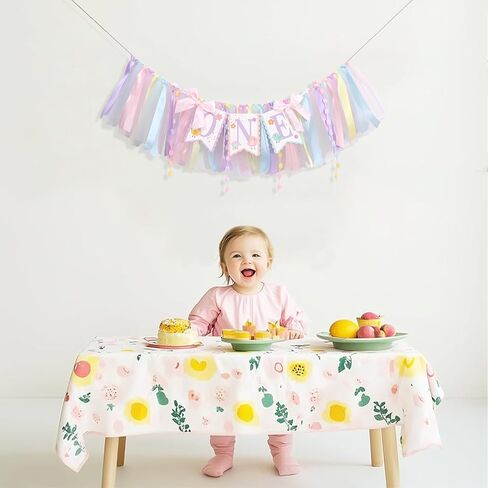 1st Birthday High Chair Banner for Girls - Pastel Macaron Tulle Banner with Cute Bird Design, Colorful Floral Highchair Banner, This Bird Is One Party Decoration, this chick is one birthday decorations in Saudi Arabia