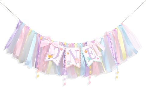 1st Birthday High Chair Banner for Girls - Pastel Macaron Tulle Banner with Cute Bird Design, Colorful Floral Highchair Banner, This Bird Is One Party Decoration, this chick is one birthday decorations in Saudi Arabia