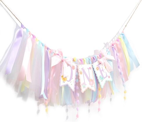 1st Birthday High Chair Banner for Girls - Pastel Macaron Tulle Banner with Cute Bird Design, Colorful Floral Highchair Banner, This Bird Is One Party Decoration, this chick is one birthday decorations in Saudi Arabia