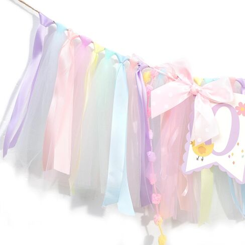 1st Birthday High Chair Banner for Girls - Pastel Macaron Tulle Banner with Cute Bird Design, Colorful Floral Highchair Banner, This Bird Is One Party Decoration, this chick is one birthday decorations in Saudi Arabia