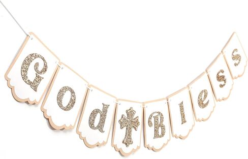 God Bless Banner - Suitable for Baptism, First Communion Decorations, Baby Christening Decorations, Rustic Style Baptism Banner for Boys and Girls, Photo Prop Party Decorations, Wedding and Birthday Party Supplies,Double Layers God Bless Banner with Cross in Saudi Arabia