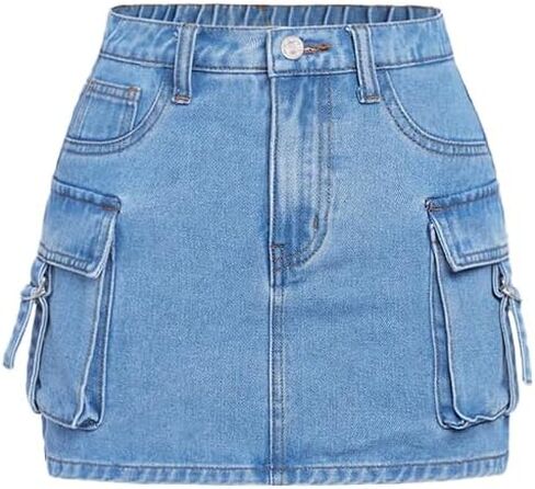 Nivne Tco Teen Girls Cargo Denim Skirt - High Waist 5 Pocket Utility Skirt with Zipper Fly Light Wash Jean Mini Skirt in Kuwait