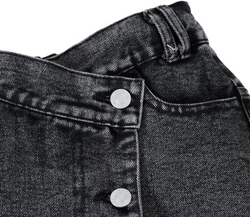 Nivne Tco Tween Girls Denim Skorts Fashion Asymmetrical and Buttons Elastic Waist Black Jean Shorts with Four Pockets in Kuwait