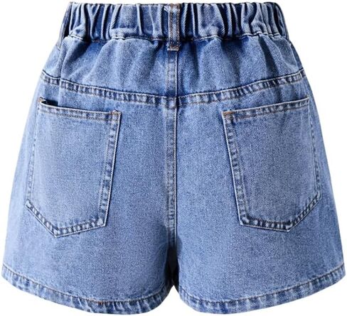 Nivne Tco Teen Girls Asymmetrical Denim Skorts Distressed Denim Skirt with Shorts Casual Blue Elastic Waist Jean Shorts in Kuwait