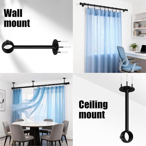 6 Inch Celing Curtain Rod Brackets, Stainless Steel Ceiling Curtain Rod Hooks Holders for 1 Inch Drape Poles,Heavy Duty Ceiling Curtain Rod Hangers for Bathroom, Living Room, Bedroom, 2 Pack, Black in Saudi Arabia