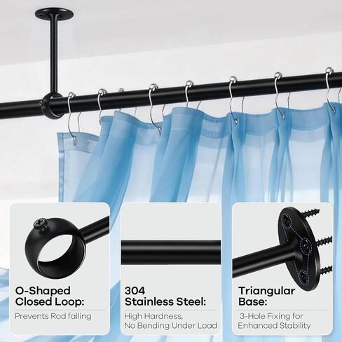 6 Inch Celing Curtain Rod Brackets, Stainless Steel Ceiling Curtain Rod Hooks Holders for 1 Inch Drape Poles,Heavy Duty Ceiling Curtain Rod Hangers for Bathroom, Living Room, Bedroom, 2 Pack, Black in Saudi Arabia