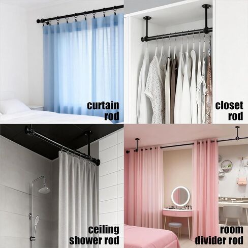 6 Inch Celing Curtain Rod Brackets, Stainless Steel Ceiling Curtain Rod Hooks Holders for 1 Inch Drape Poles,Heavy Duty Ceiling Curtain Rod Hangers for Bathroom, Living Room, Bedroom, 2 Pack, Black in Saudi Arabia