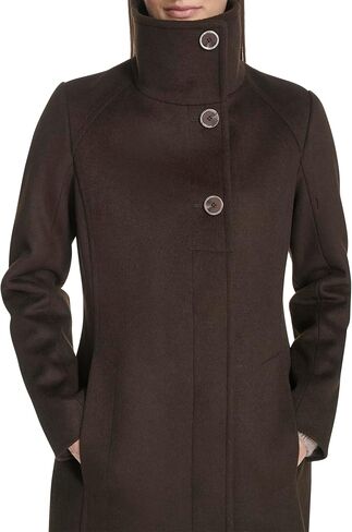 Kenneth Cole Women's Classic Wool Walker W Three Button Stand Collar and Back Belt Detail in Kuwait