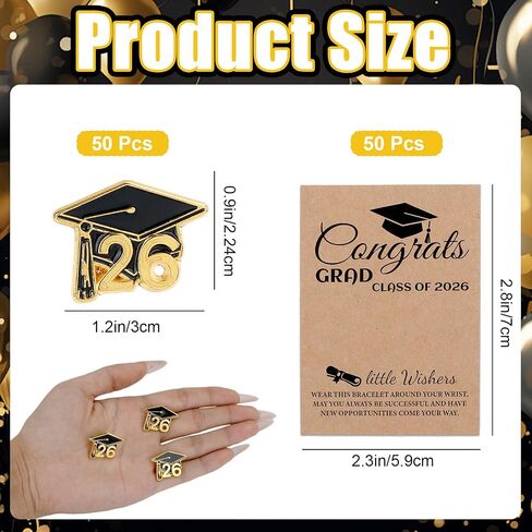 50 Pcs Graduation Pins Class of 2026 Memorial Enamel Pins with Inspirational Cards Graduation Gifts Bulk Doctoral Cap Badge Keepsakes for Graduate College Teacher Grad Party Favors in Saudi Arabia