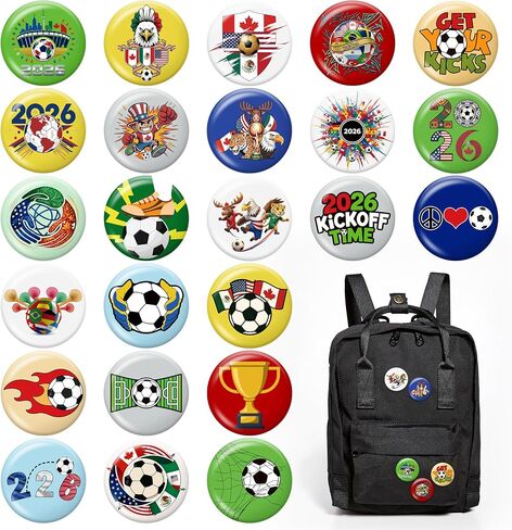 24Pcs 2026 World Soccer Button Pins America Canada Mexico Tinplate Badge Brooch Sports Themed Party Favors Decoration Game Day Accessories Souvenir Gift for Football Lovers Fans Clothes Backpacks Hats in Saudi Arabia