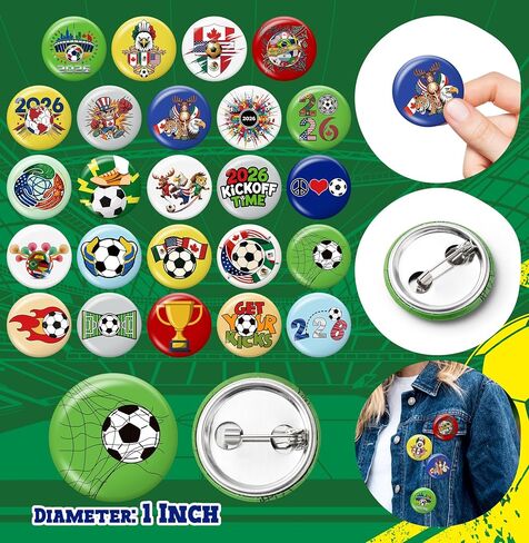 24Pcs 2026 World Soccer Button Pins America Canada Mexico Tinplate Badge Brooch Sports Themed Party Favors Decoration Game Day Accessories Souvenir Gift for Football Lovers Fans Clothes Backpacks Hats in Saudi Arabia