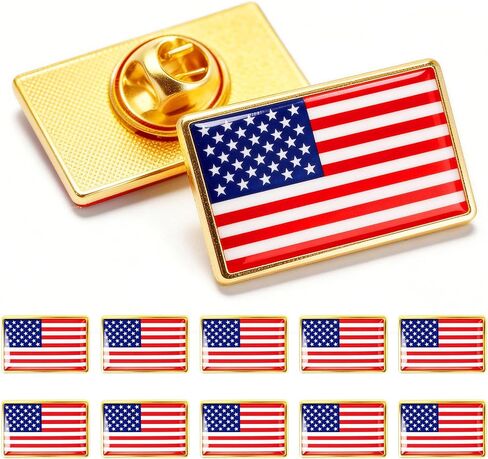 10 Pack USA Flag Lapel Pins, Gold Trimmed American Enamel Badges, United States Flag Design, Patriotic Pins for Independence Day, National Holidays, Office, Suit Jacket, Backpack, or Hat Decoration in Saudi Arabia