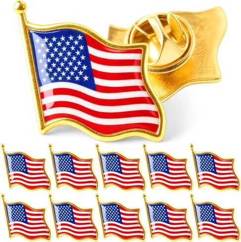 10 Pack USA Flag Lapel Pins, Gold Trimmed American Enamel Badges, United States Flag Design, Patriotic Pins for Independence Day, National Holidays, Office, Suit Jacket, Backpack, or Hat Decoration in Saudi Arabia
