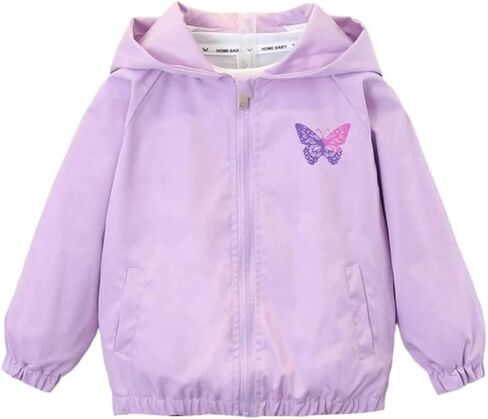 Kids & Toddler Girls Windbreaker Butterfly Print Hoodie Jacket- Lightweight Spring Fall Jacket for Home Outdoor Daily Casual in Kuwait