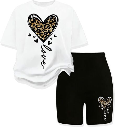 Little Girls Summer Clothes Set Teen Girls 2-Piece Outfit Trendy Short Sleeve Top +Shorts Outfits for Teens Size 13-14 Years Black in Kuwait