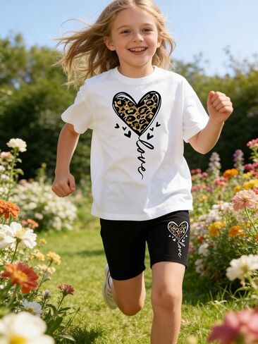 Little Girls Summer Clothes Set Teen Girls 2-Piece Outfit Trendy Short Sleeve Top +Shorts Outfits for Teens Size 13-14 Years Black in Kuwait