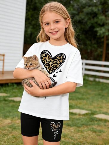 Little Girls Summer Clothes Set Teen Girls 2-Piece Outfit Trendy Short Sleeve Top +Shorts Outfits for Teens Size 13-14 Years Black in Kuwait