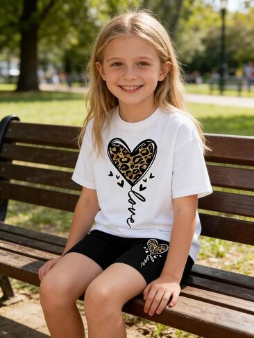 Little Girls Summer Clothes Set Teen Girls 2-Piece Outfit Trendy Short Sleeve Top +Shorts Outfits for Teens Size 13-14 Years Black in Kuwait