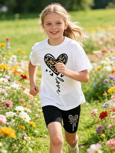 Little Girls Summer Clothes Set Teen Girls 2-Piece Outfit Trendy Short Sleeve Top +Shorts Outfits for Teens Size 13-14 Years Black in Kuwait