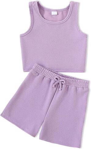 Doresbebe Girls Summer Outfits Fashion Sleeveless Clothes Tank Top Shorts Set 2 Piece Kids Clothing Sets in Saudi Arabia