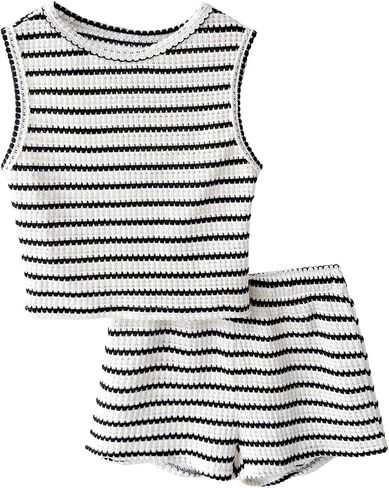 SOLY HUX Girl's 2 Piece Outfits Striped Sleeveless Tank Tops and Shorts Casual Summer Clothing Sets in Kuwait