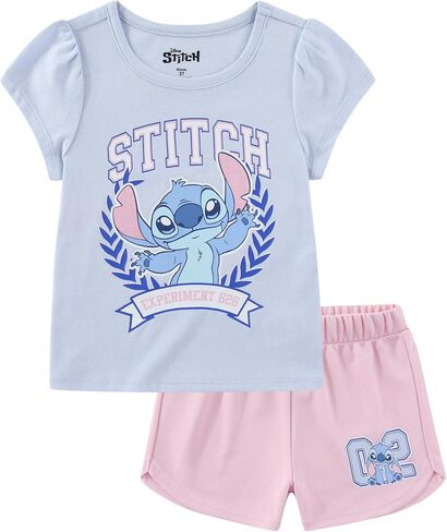طقم تي شيرت للفتيات بأكمام قصيرة وسروال شبكي من Disney Lilo & Stitch للأطفال الصغار وحتى الأطفال الكبار in Kuwait