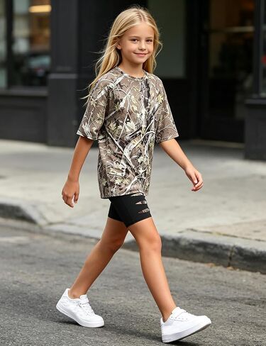 Girls Clothes 2 Piece Summer Outfits Camo Short Sleeve T-shirt Top and Leggings Shorts Set Clothes for Girls 6-14Y in Kuwait