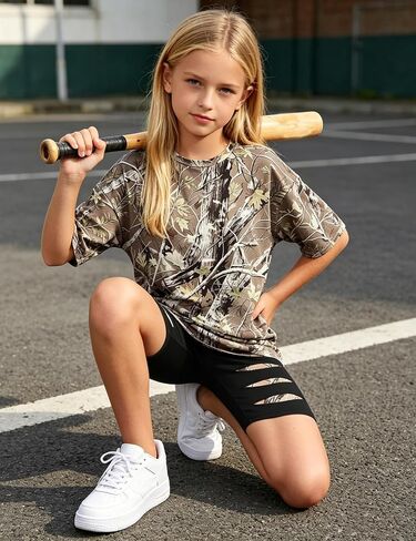 Girls Clothes 2 Piece Summer Outfits Camo Short Sleeve T-shirt Top and Leggings Shorts Set Clothes for Girls 6-14Y in Kuwait