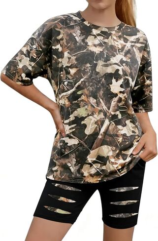 Girls Clothes 2 Piece Summer Outfits Camo Short Sleeve T-shirt Top and Leggings Shorts Set Clothes for Girls 6-14Y in Kuwait