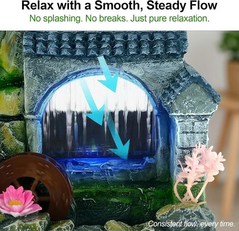 Tabletop Waterfall Fountain, Resin Indoor Desk Fountain with Color-Changing LED Lights, Quiet Pump Small Rockery Water Feature with Faux Bonsai Tree for Home, Office, Bedroom, Relaxation Decor in Saudi Arabia