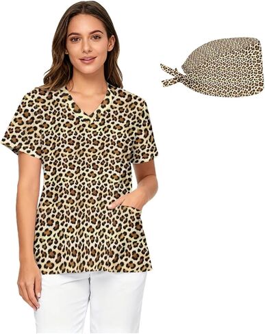 Women's Loose-Fit Medical Scrubs V-Neck with Printed Nurse Cap Design Pocketed Nurse Uniform Top Sizes S - 5XL in Saudi Arabia