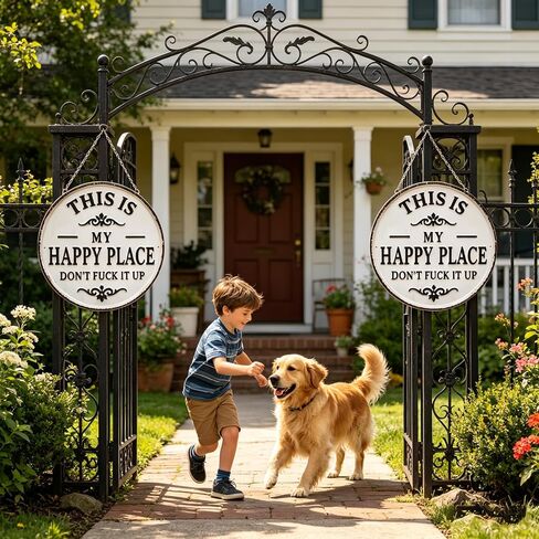 Funny Metal Sign -"This Is My Happy Place Don't F*ck It Up" Vintage Decor,Print Aesthetic Room Decoration Sign for Home Garden Farm Bar or Coffee Wall Decor Hanging Ornament (12 * 12in) (Large) in Kuwait