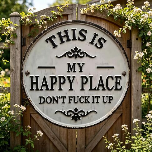 Funny Metal Sign -"This Is My Happy Place Don't F*ck It Up" Vintage Decor,Print Aesthetic Room Decoration Sign for Home Garden Farm Bar or Coffee Wall Decor Hanging Ornament (12 * 12in) (Large) in Kuwait
