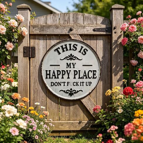 Funny Metal Sign -"This Is My Happy Place Don't F*ck It Up" Vintage Decor,Print Aesthetic Room Decoration Sign for Home Garden Farm Bar or Coffee Wall Decor Hanging Ornament (12 * 12in) (Large) in Kuwait