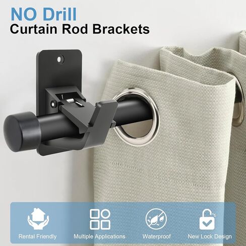 4 Pack Adhesive Curtain Rod Holders, Black | No Drill, Self Adhesive Wall Mount, Renter Friendly, Fits Rods Up to 0.78 Inch in Saudi Arabia
