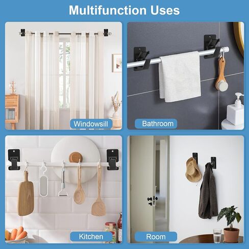 4 Pack Adhesive Curtain Rod Holders, Black | No Drill, Self Adhesive Wall Mount, Renter Friendly, Fits Rods Up to 0.78 Inch in Saudi Arabia