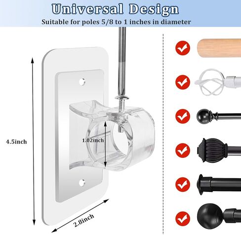 6PCS Self Adhesive Curtain Rod Holder No Drilling,No Drill Curtain Rod Brackets,Renter Friendly Draper Rod Hook,Nail Free Adjustable Non Screw Drapery Pole for Apartment Window Wall Door Ceiling Mount in Saudi Arabia