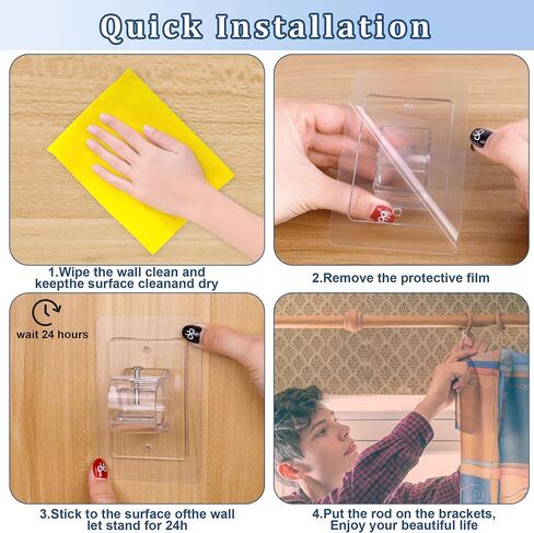 6PCS Self Adhesive Curtain Rod Holder No Drilling,No Drill Curtain Rod Brackets,Renter Friendly Draper Rod Hook,Nail Free Adjustable Non Screw Drapery Pole for Apartment Window Wall Door Ceiling Mount in Saudi Arabia
