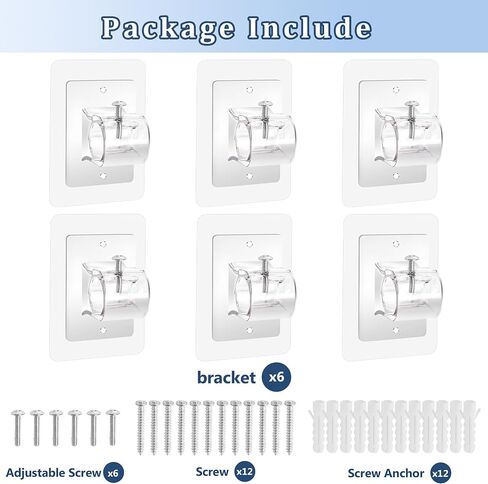 6PCS Self Adhesive Curtain Rod Holder No Drilling,No Drill Curtain Rod Brackets,Renter Friendly Draper Rod Hook,Nail Free Adjustable Non Screw Drapery Pole for Apartment Window Wall Door Ceiling Mount in Saudi Arabia