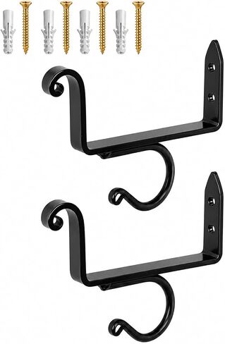 COOMIN Curtain Rod Bracket Set of 2, Black Heavy Duty Curtain Rod Holders Fit Max 1.2'' Rods, Max 50 Lb Capacity Curtain Rod Hardware for Wood Walls Brick Walls in Saudi Arabia