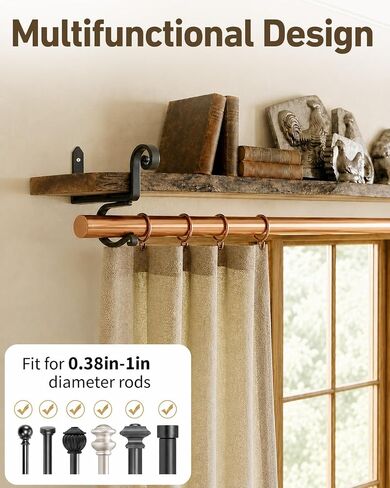 COOMIN Curtain Rod Bracket Set of 2, Black Heavy Duty Curtain Rod Holders Fit Max 1.2'' Rods, Max 50 Lb Capacity Curtain Rod Hardware for Wood Walls Brick Walls in Saudi Arabia