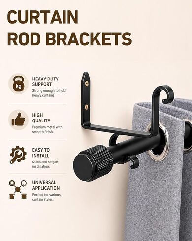 COOMIN Curtain Rod Bracket Set of 2, Black Heavy Duty Curtain Rod Holders Fit Max 1.2'' Rods, Max 50 Lb Capacity Curtain Rod Hardware for Wood Walls Brick Walls in Saudi Arabia