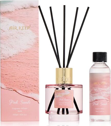 Airkeep Reed Diffuser Set with Refill & 8 Reed Sticks, 6.96 fl oz Pink Sands Home Fragrance, Long Lasting Aromatherapy Diffuser for Bedroom, Bathroom & Living Room in Saudi Arabia