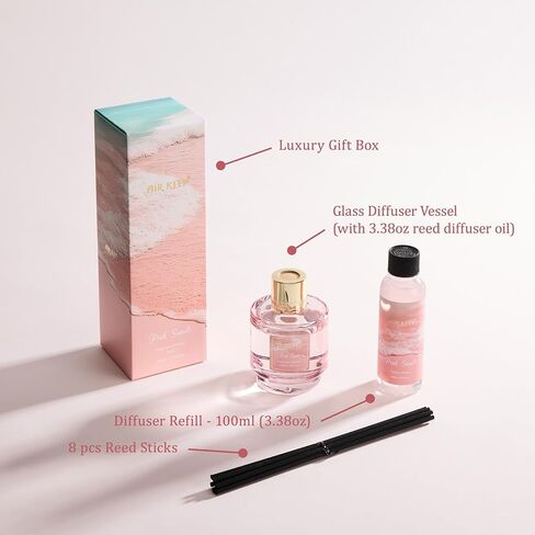 Airkeep Reed Diffuser Set with Refill & 8 Reed Sticks, 6.96 fl oz Pink Sands Home Fragrance, Long Lasting Aromatherapy Diffuser for Bedroom, Bathroom & Living Room in Saudi Arabia