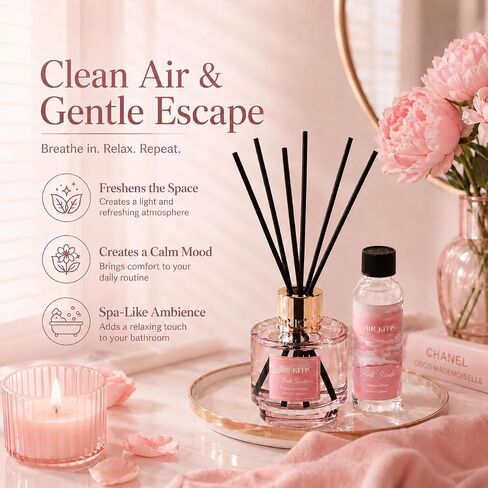 Airkeep Reed Diffuser Set with Refill & 8 Reed Sticks, 6.96 fl oz Pink Sands Home Fragrance, Long Lasting Aromatherapy Diffuser for Bedroom, Bathroom & Living Room in Saudi Arabia