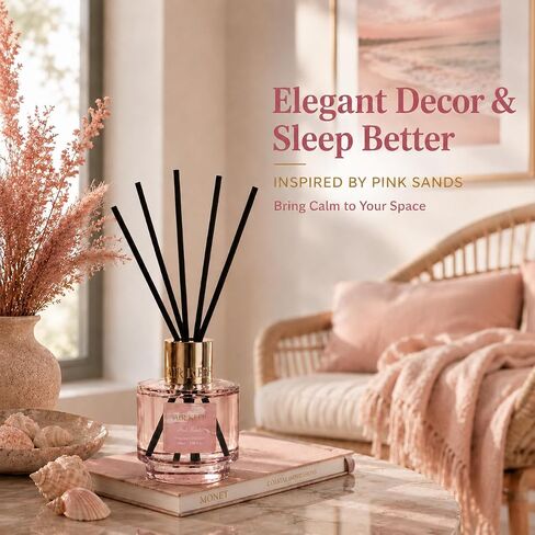 Airkeep Reed Diffuser Set with Refill & 8 Reed Sticks, 6.96 fl oz Pink Sands Home Fragrance, Long Lasting Aromatherapy Diffuser for Bedroom, Bathroom & Living Room in Saudi Arabia