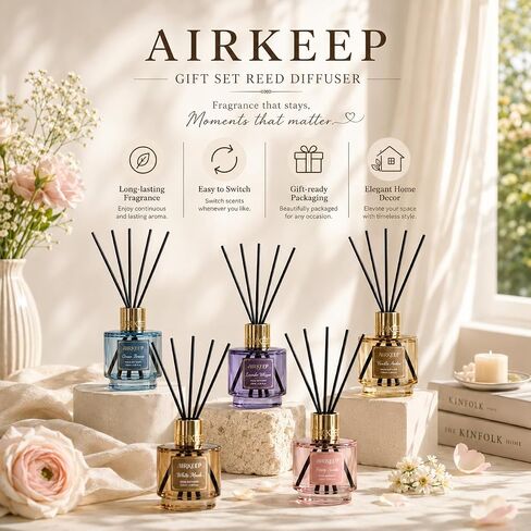 Airkeep Reed Diffuser Set with Refill & 8 Reed Sticks, 6.96 fl oz Pink Sands Home Fragrance, Long Lasting Aromatherapy Diffuser for Bedroom, Bathroom & Living Room in Saudi Arabia