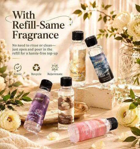 Airkeep Reed Diffuser Set with Refill & 8 Reed Sticks, 6.96 fl oz Pink Sands Home Fragrance, Long Lasting Aromatherapy Diffuser for Bedroom, Bathroom & Living Room in Saudi Arabia