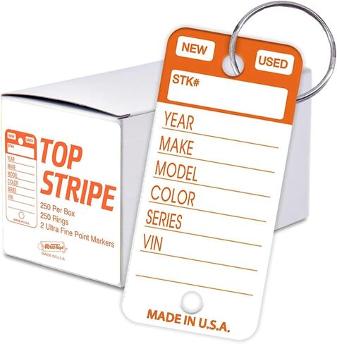 250 Tear-Proof Vinyl Poly Car Key Tags with Split Rings Included and Two Markers Heavy-Duty Write-On Design Orange in Kuwait