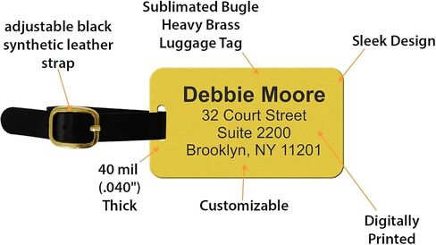 SmartSign Premium Custom Luggage Tag - 2-Sided Personalized Brass Luggage Tags with Leather Strap for Luxury Bags, Suitcases | 2" x 3.5" Solid Brass (Pack of 1 - Double Sided), Made in USA in Kuwait